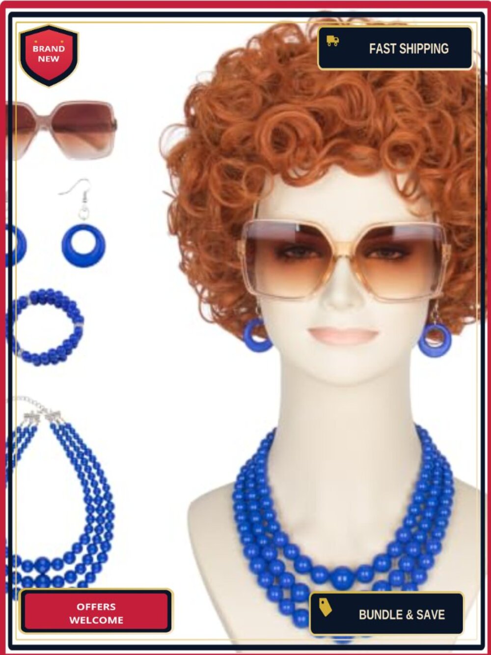Women Short Curly Red Brown Wig Cosplay Halloween Costume Accessories